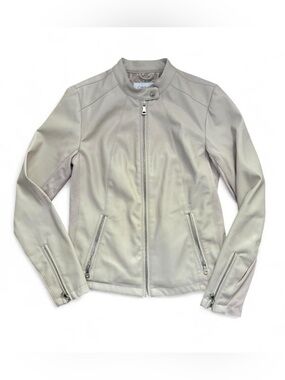 Calvin Klein Women's Light Cream Leather Moto Jacket